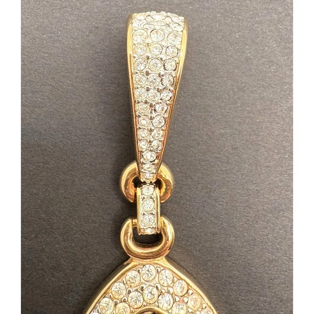 Vintage Swarovski SAL Crystal Pendant Clip‎ Earrings Set Gold Tone Glossy Black
